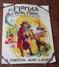 VTG Delta Air Lines Florida West Coast Pirate Poster Original Sweney USA 28X22