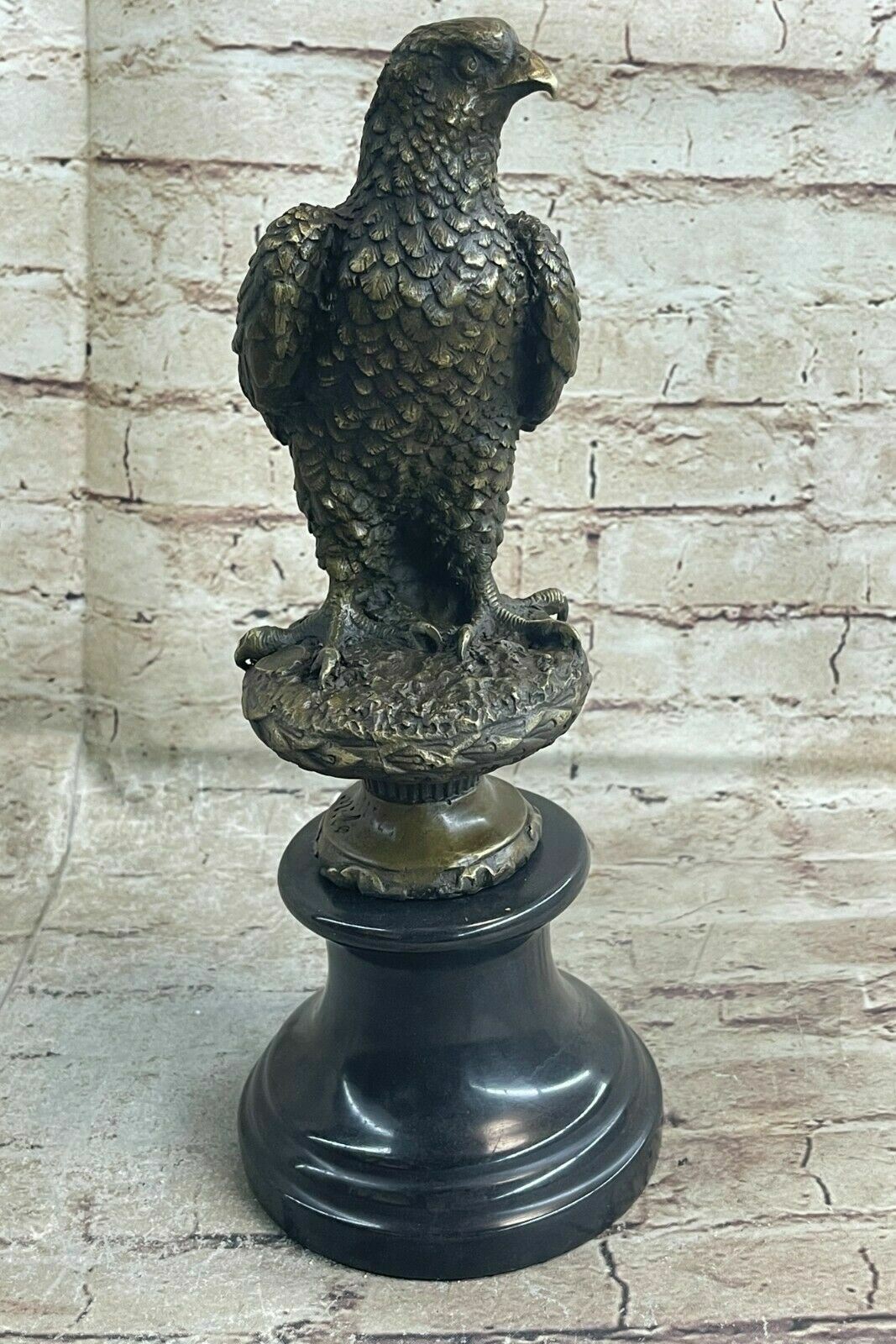 Vintage European Made bronze copper Round seat Standing Eagle hawk Statue Sale
