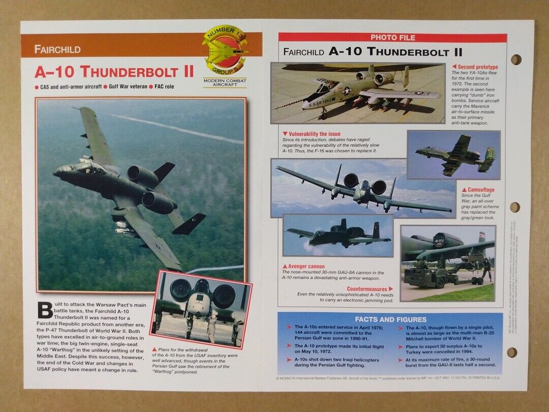 FAIRCHILD A-10 Thunderbolt II Aircraft specs photos 1997 info sheet