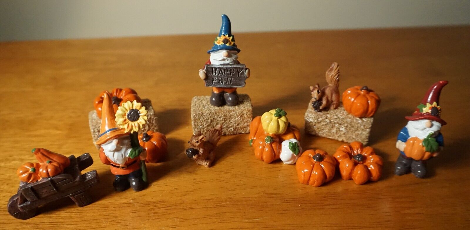 Fall Gnome Wheelbarrow Pumpkins 15 Halloween Village House Accessories Decor NEW