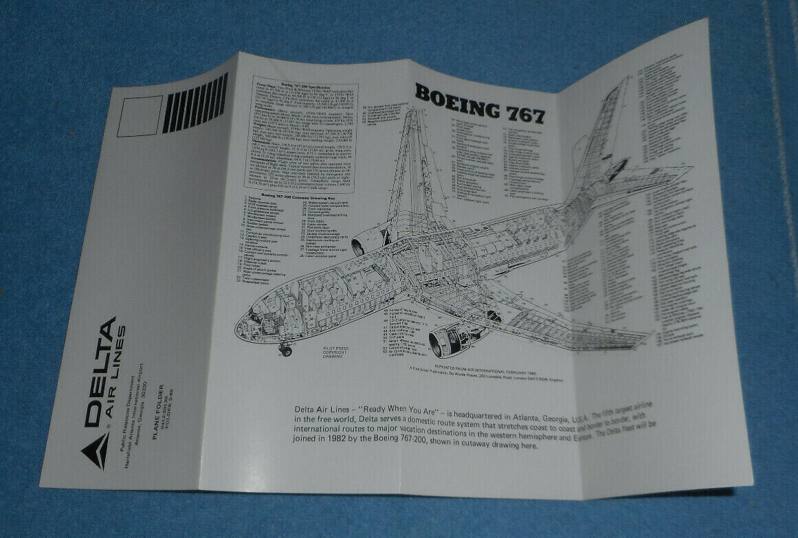 1980 Delta Air Lines Plane Folder L-1011 DC-8 DC-9 Boeing 727 767 Cutaway View