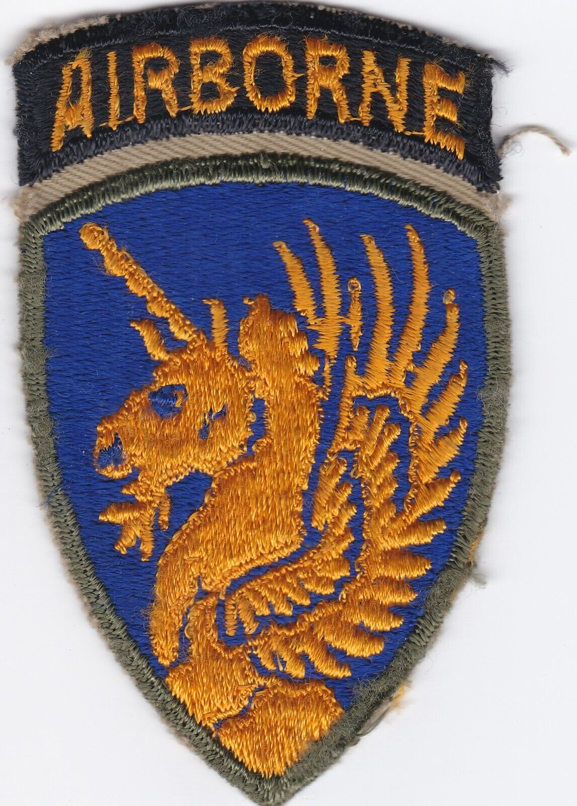 WWII 13th Airborne Division Army Insignia Patch & tab- Org No Glow Olive Edges