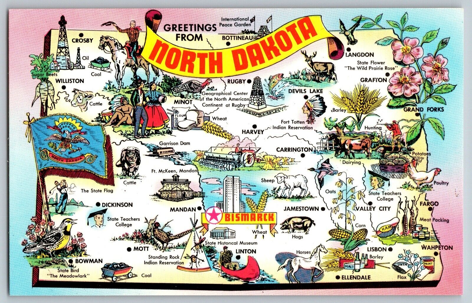North Dakota ND - Greetings - Flickertail State - Vintage Postcard - Unposted