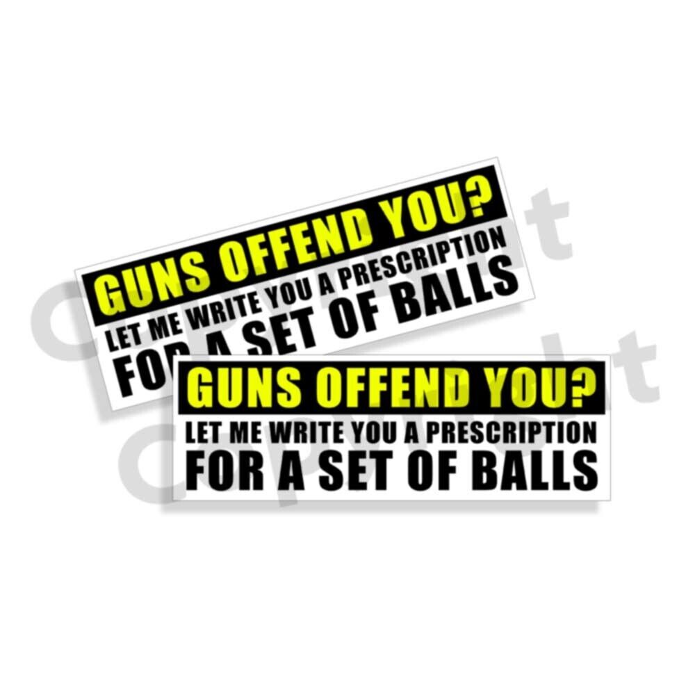 PRO-GUN BUMPER STICKER 2A 2ND AMENDMENT Guns Offend You Set Of Balls 2024 2 Pack