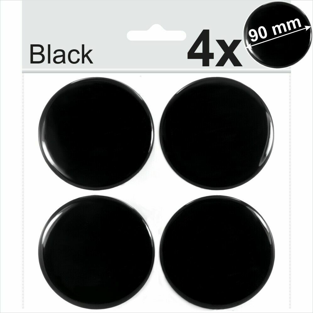 4x 90 mm Black Domed Resin Centre Cap Hub Stickers Wheel trims Caps Badge Emblem