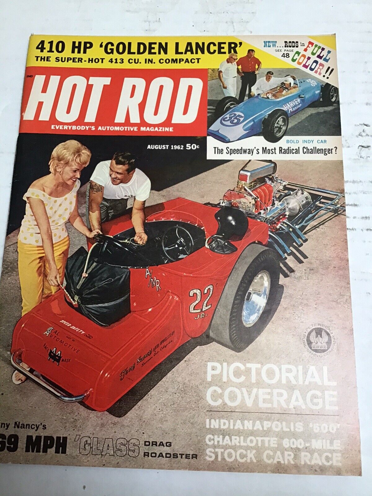 Hot Rod August 1962  410 Hp Golden Lancer, Tennessee Drags, 50’s Ford Custom