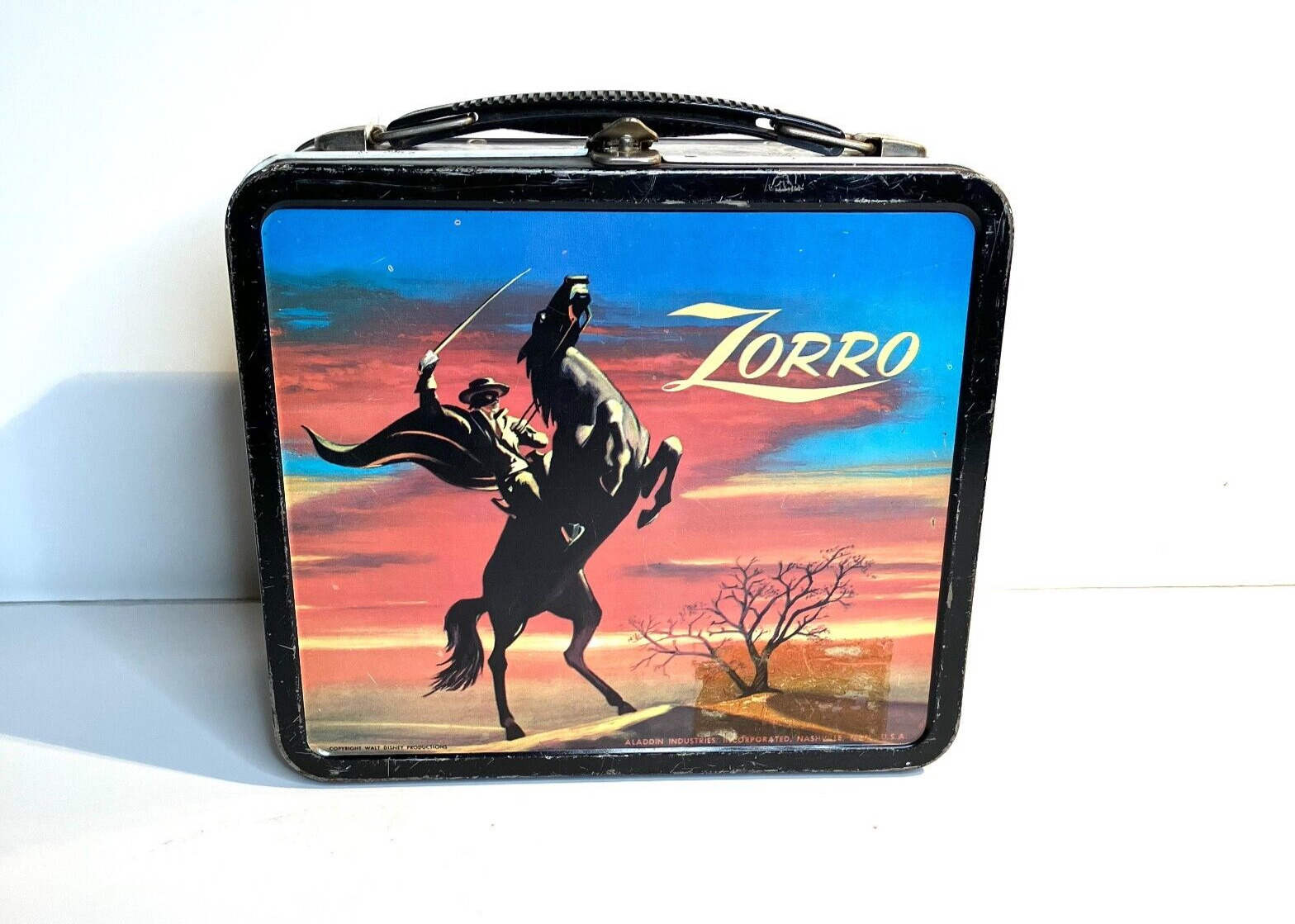 1958 Vintage Zorro Metal Lunch Box: With Thermos, Walt Disney Productions