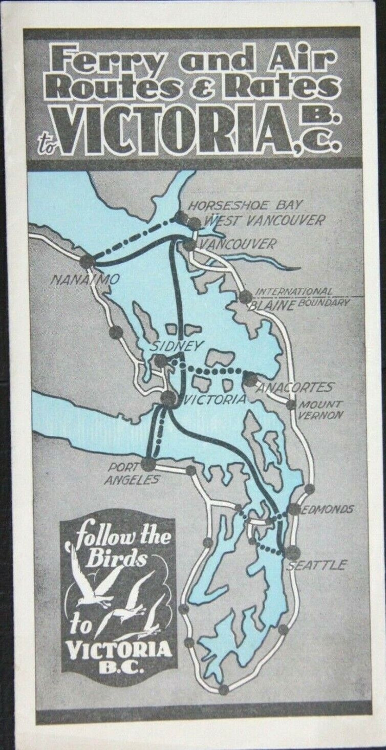 FERRY & AIR ROUTES & RATES TO VICTORIA TIMETABLE SCHEDULE - 1955