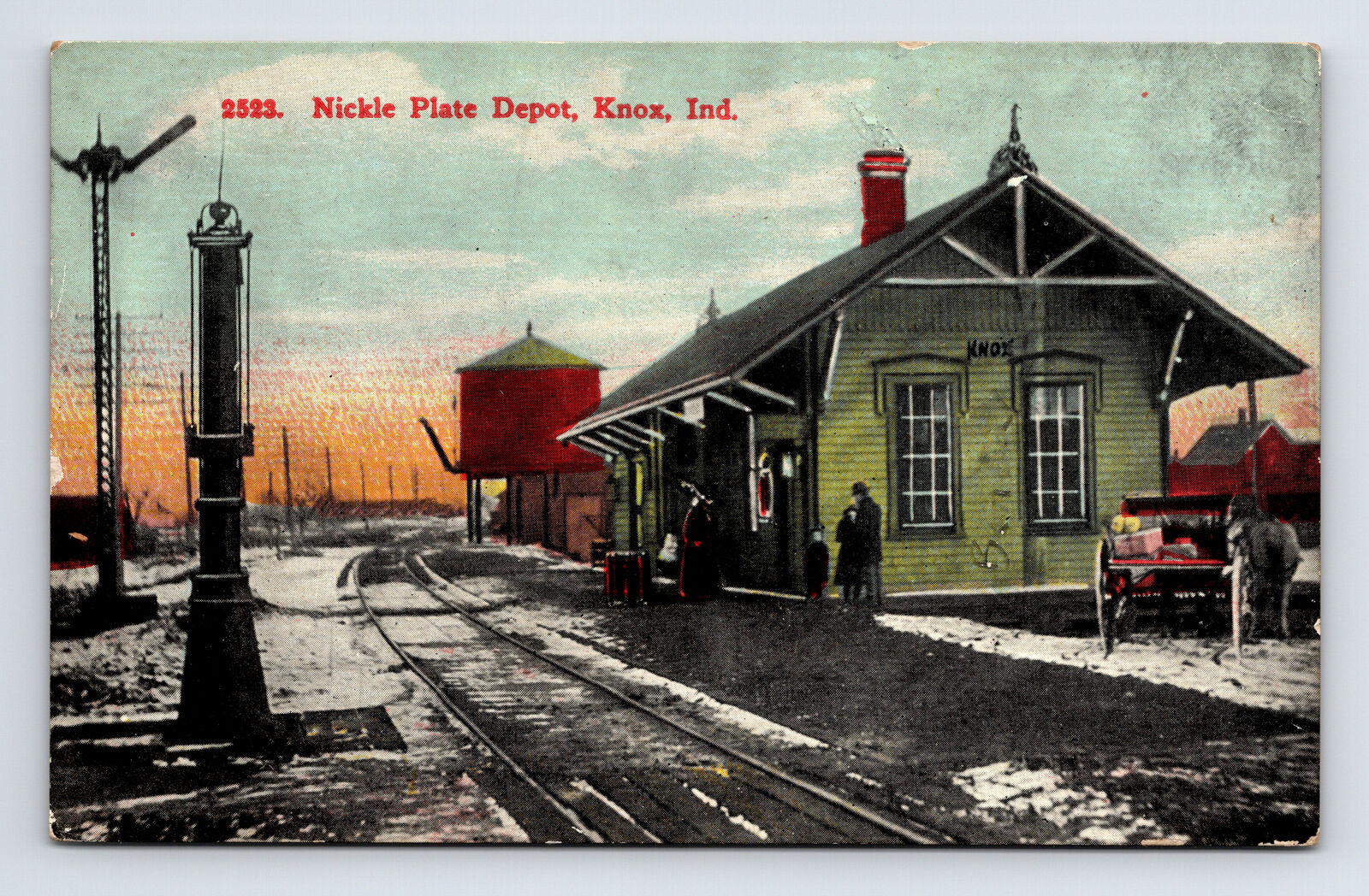 c1920 Postcard Knox IN Indiana Nickle Plate Depot Train Railroad S Klopot
