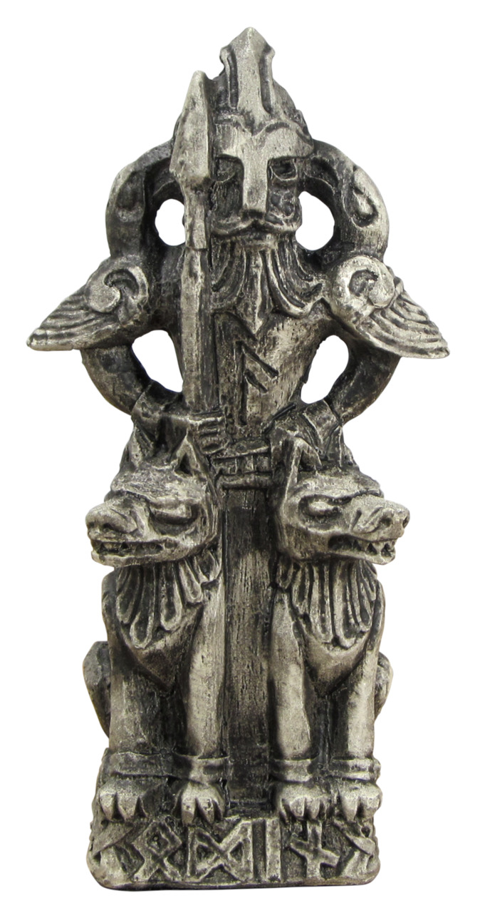 Odin Figurine - Stone Finish - Norse Asatru God Viking Rune Statue Dryad Design