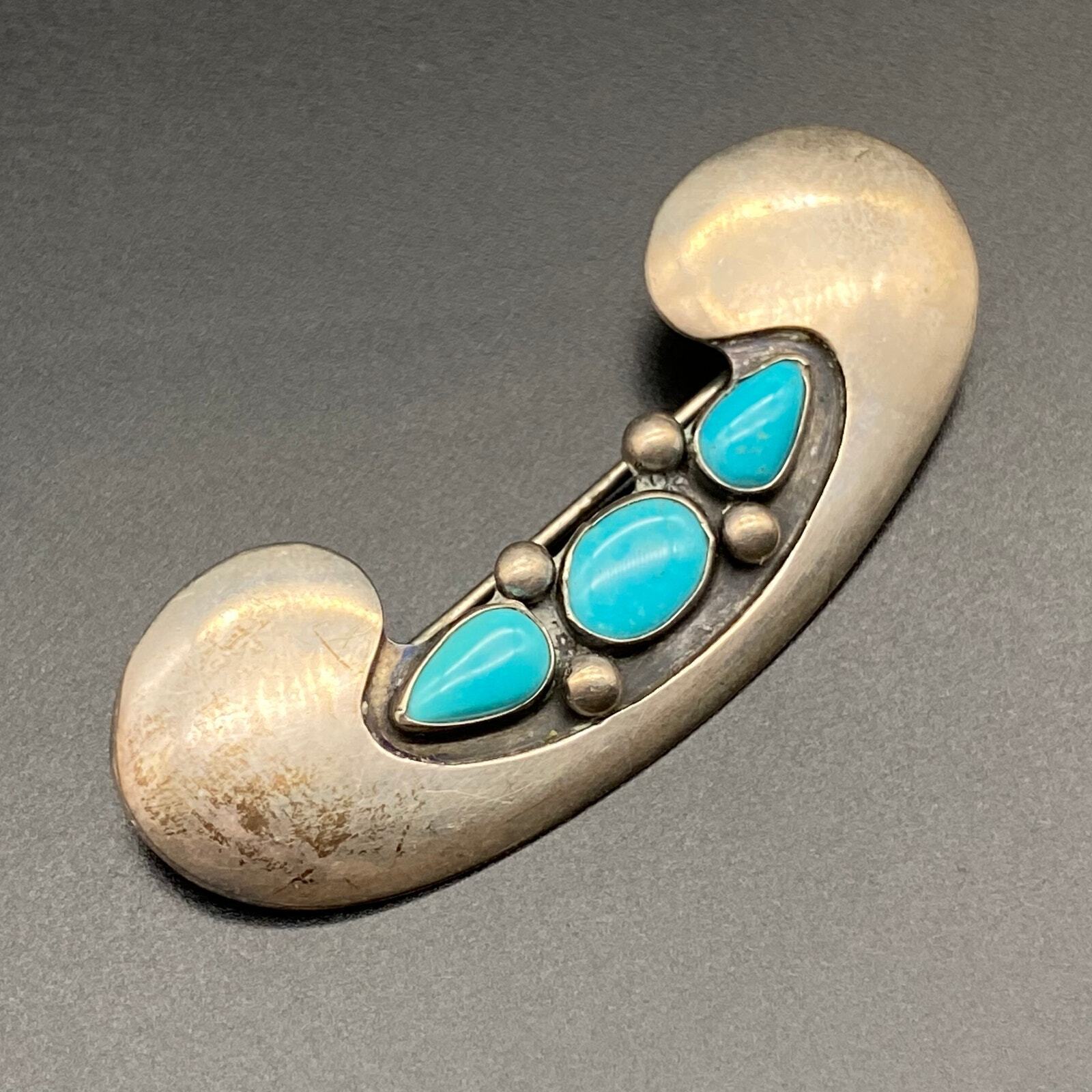 Vintage Navajo Native Tom Bahe Turquoise Silver Brooch Pin