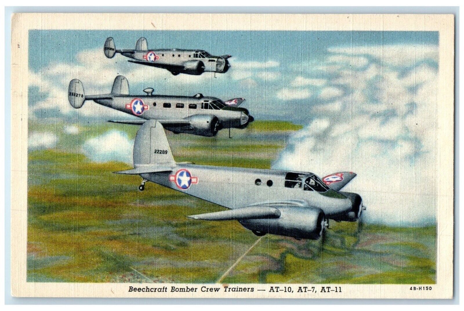 c1930\'s Beechcraft Bomber Crew Trainers AT 10 AT 7 AT 11 Wichita KS Postcard