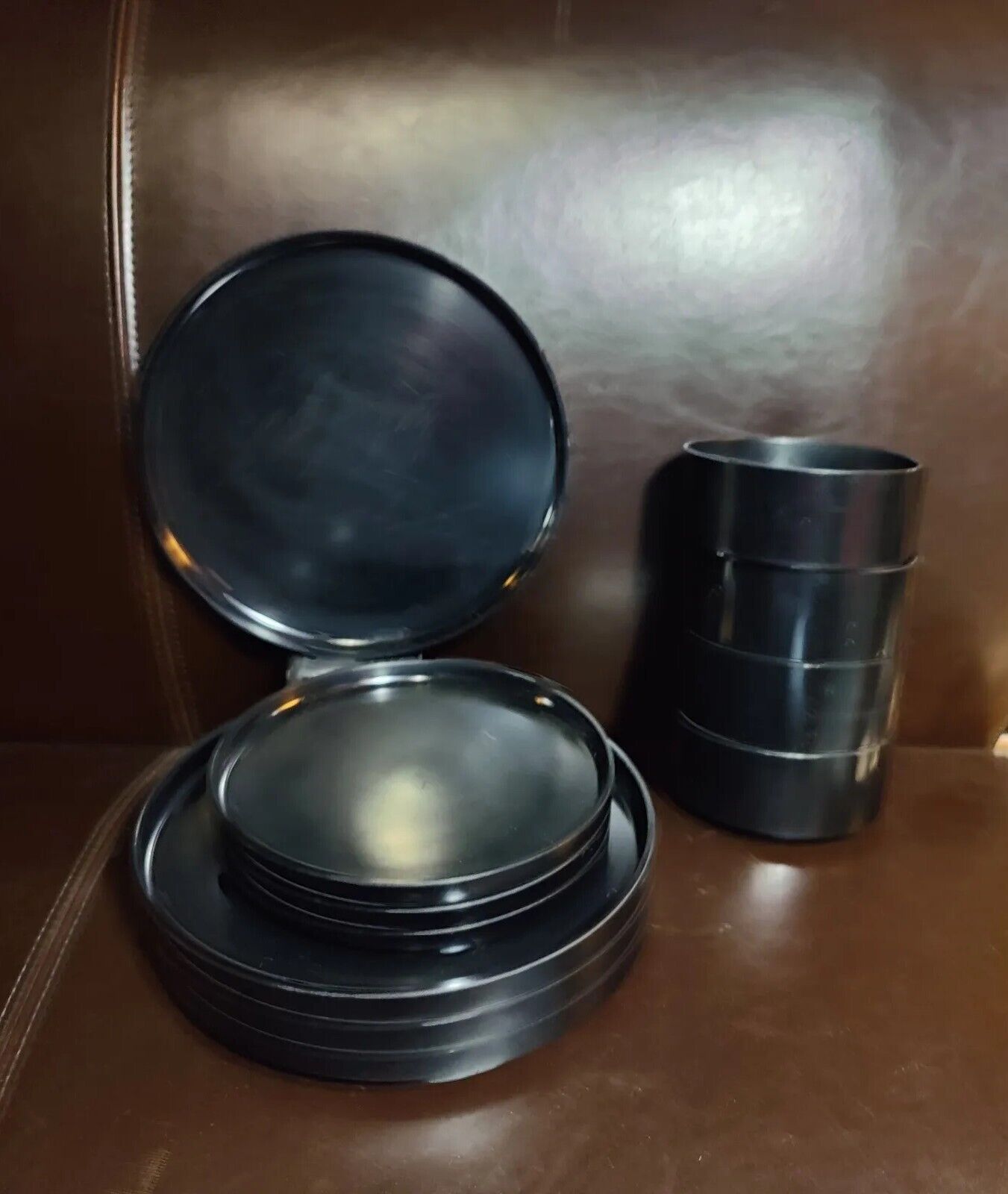 Heller Massimo Vignelli Black Set of 11 Stackable Dinner Plates Bowl MCM Vintage