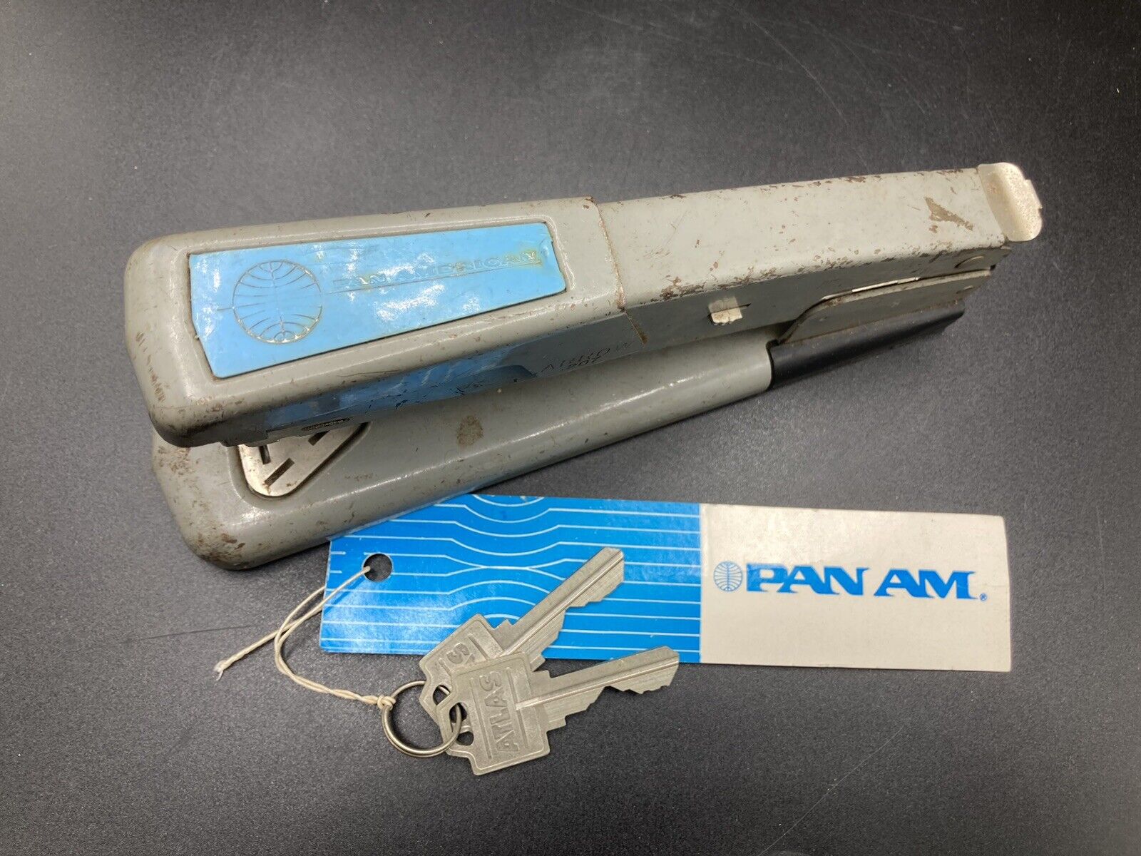 RARE 1950s Vintage PAN AM AIRLINES Stapler And A Pan Am Set Of Keys.