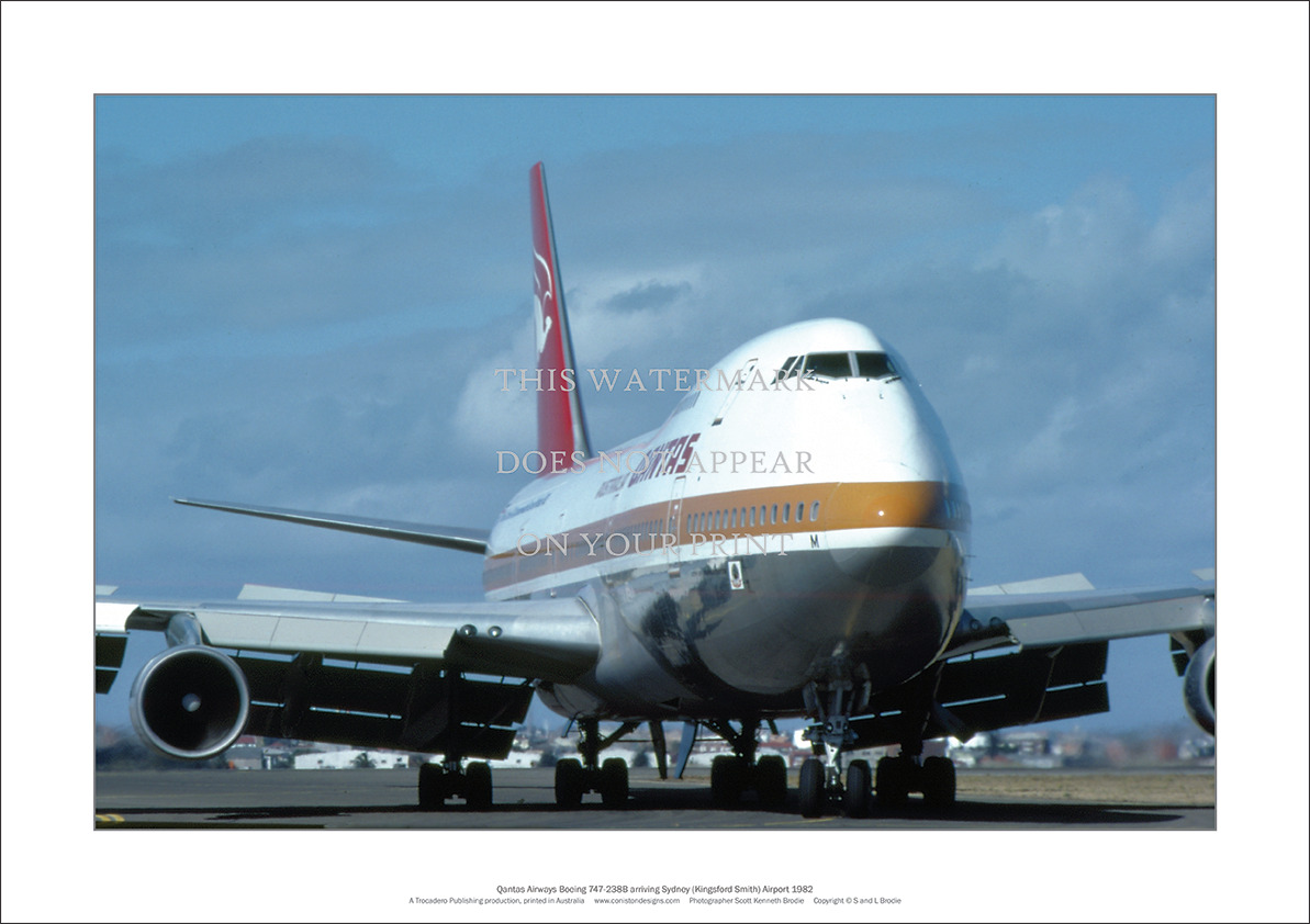 Qantas Boeing 747-238B A1 Art Print – Arriving Sydney 1982 – 84 x 59 cm Poster