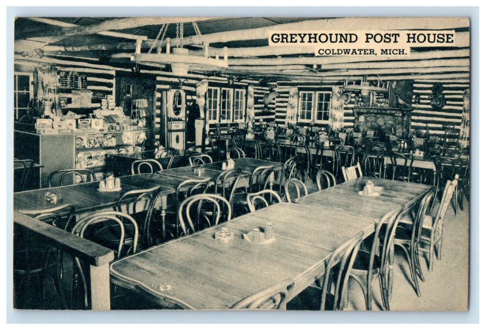 1944 Greyhound Post House Dining Room Coldwater Michigan MI Vintage Postcard