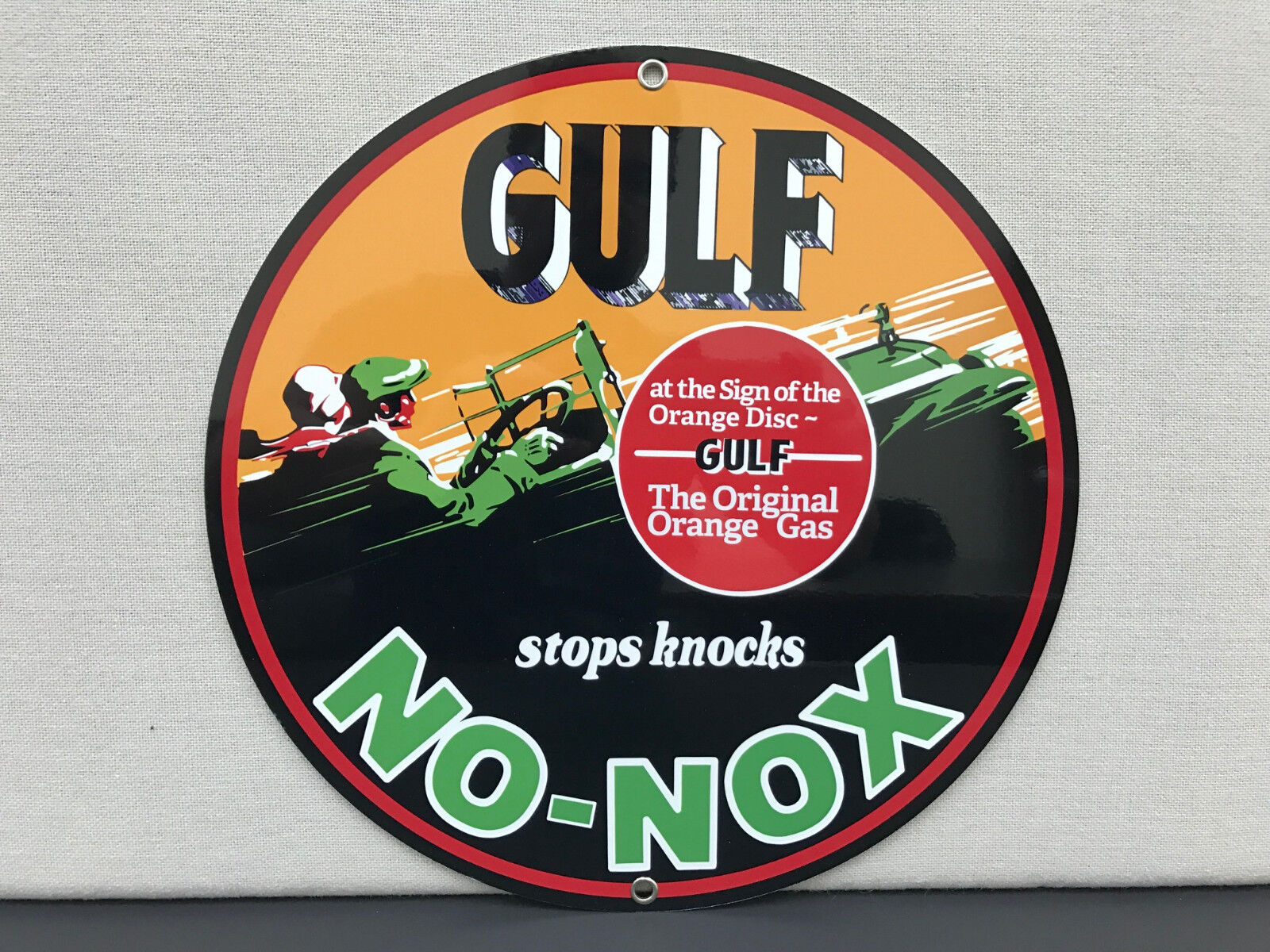 Gulf no nox or gasoline Oil RARE vintage round metal  sign reproduction