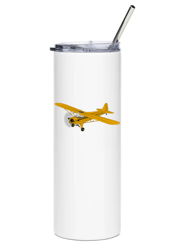 Piper J-3C Cub Stainless Steel Water Tumbler with straw - 20oz.