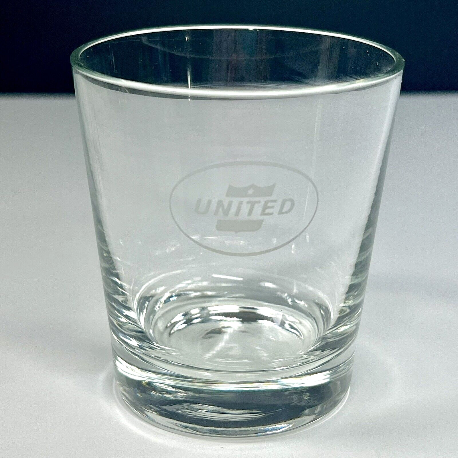 Vintage United Airlines On The Rocks Clear Glass Canted Logo 1961-1974 Barware