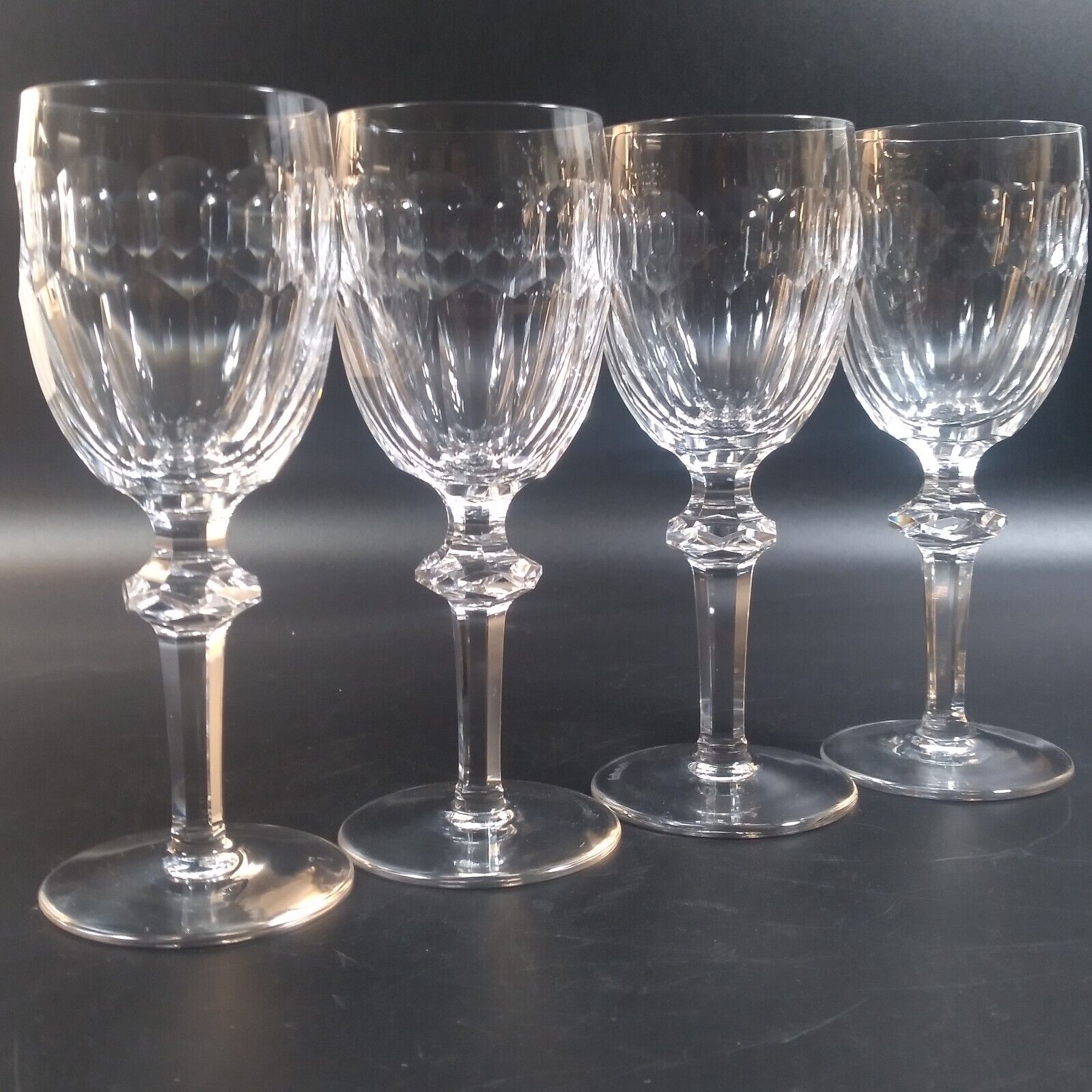 4 Waterford Curraghmore Clear Crystal Sherry Glasses Goblets Faceted Wafter Stem