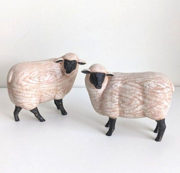 Rustic SHEEP Faux Wood Figurines New Zealand Ireland Country Farmhouse Decor