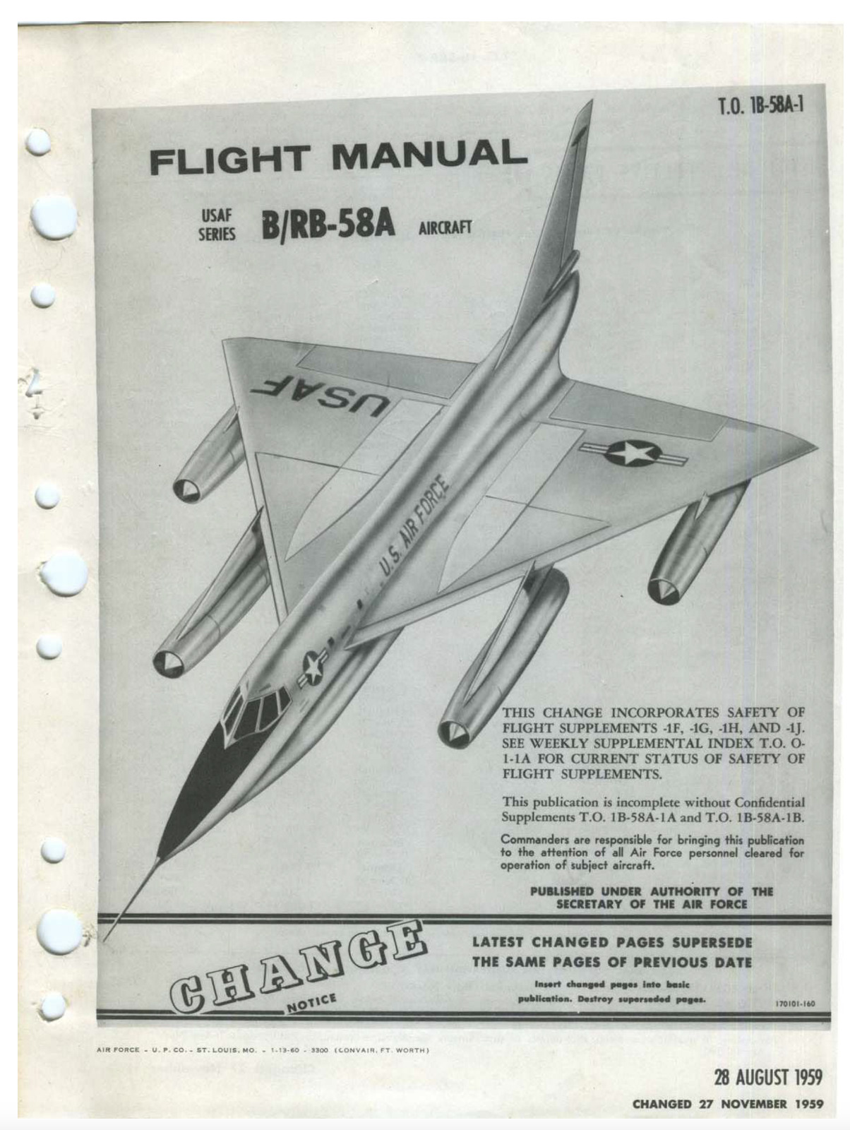 429 Page 1958 Convair B-58 B/RB-58-A Hustler T.O. 1B-58A-1 Flight Manual on CD