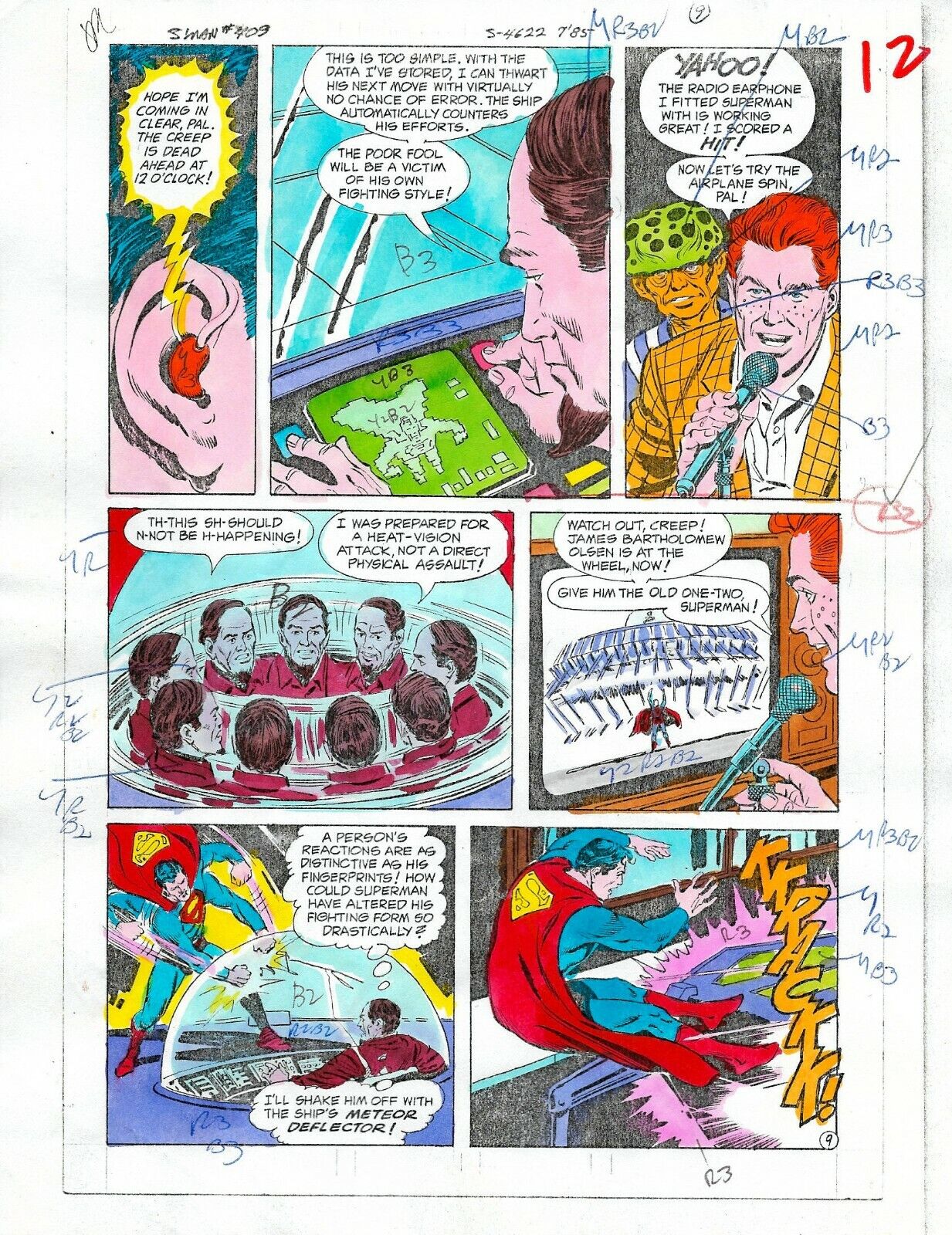 Original 1985 Superman 409 page 12 DC Comics color guide art colorist's artwork