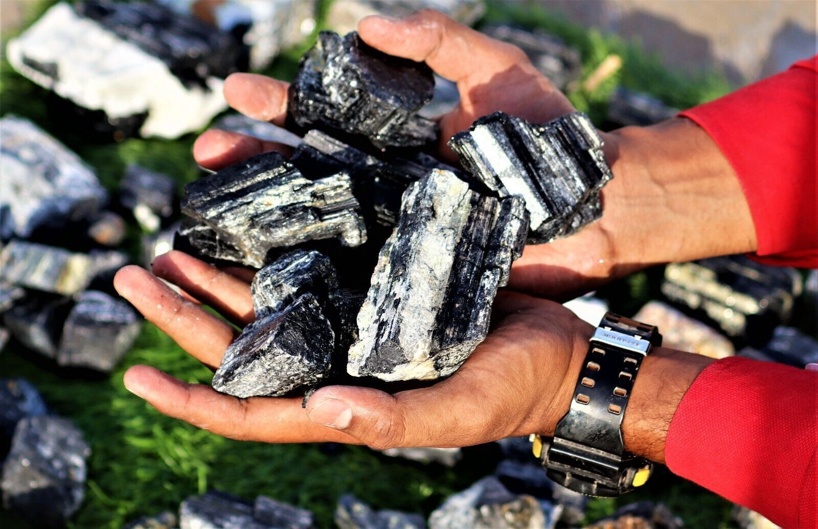 Lot Raw Rough Stones Black Tourmaline Crystal Quartz Healing Mix Sizes 50-80MM