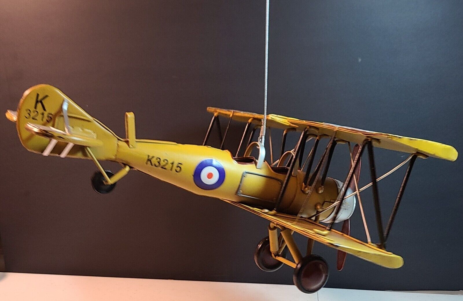 Avro Tutor Type 621 Yellow Plane British Radial-Engined Biplane Metal Hanging 