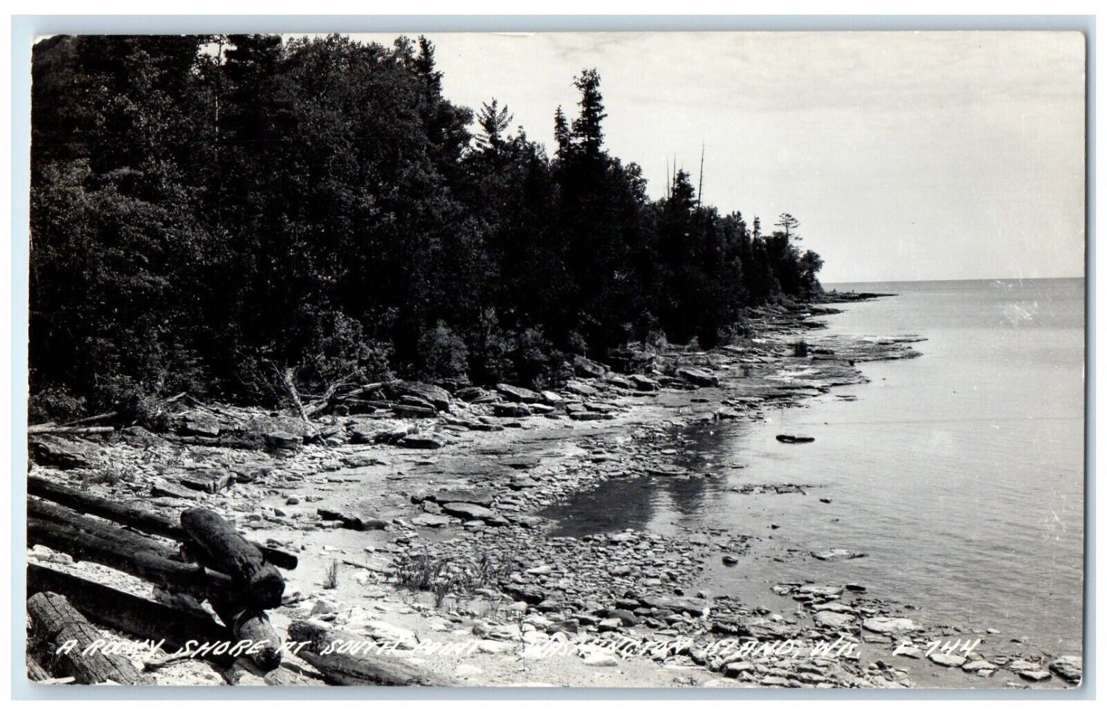 c1940's Rocky Shore South Point Washington Island Wisconsin RPPC Photo Postcard