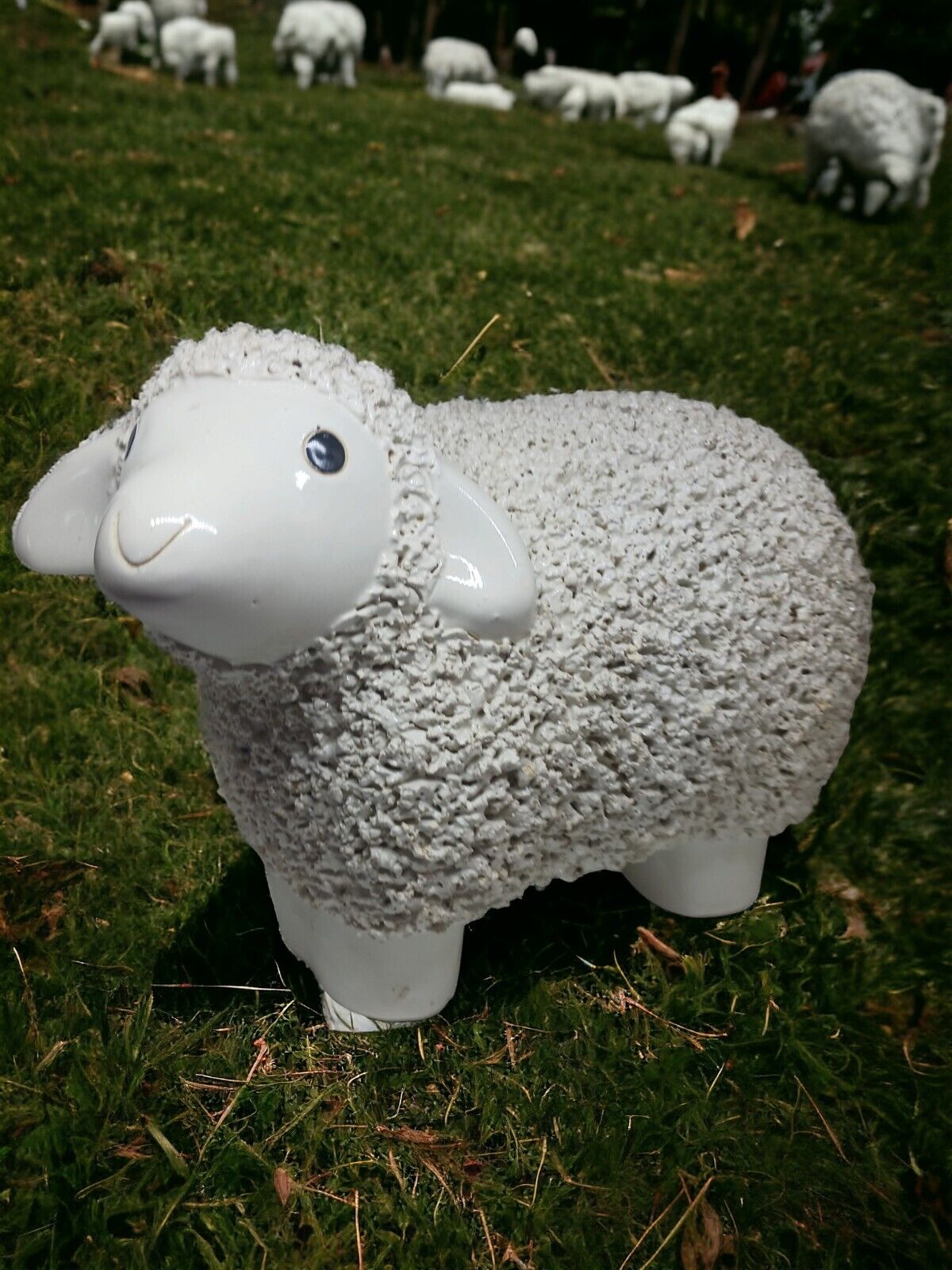 Vintage Ceramic White Popcorn Texture Sheep Statue . Farm - Country - Cottage