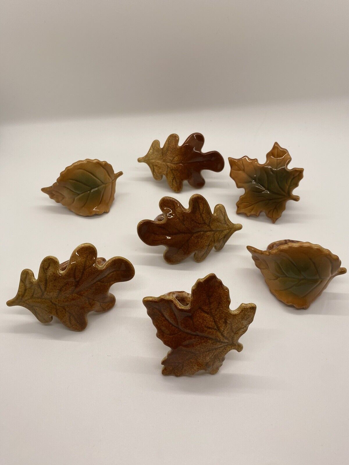 Set of 7 Russ Hand Painted Ceramic Leaf Napkin Holders 2.5 in.