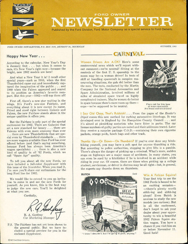 1961 Ford Owners Newsletter Fairlane Sales Brochure