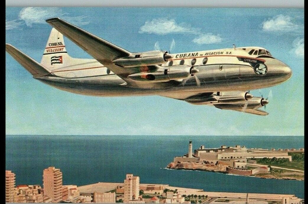 1957 AVIATION CUBANA AIRLINES VISCOUNT AIRPLANE HAVANA MORRO CUBAN PHOTO J 3