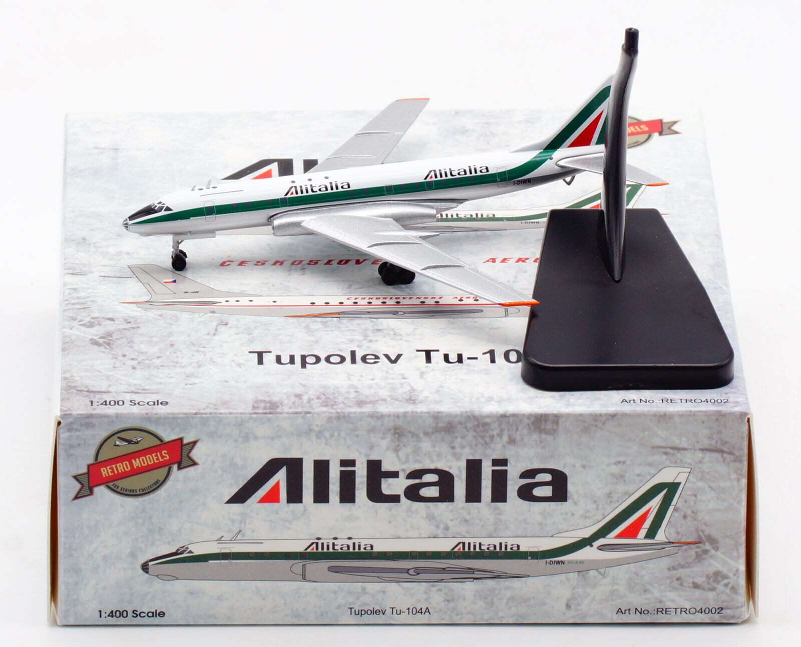 Retro Models 1:400 Alitalia CSA TU-104A Diecast Aircraft Model I-DIWN/OK-NDF