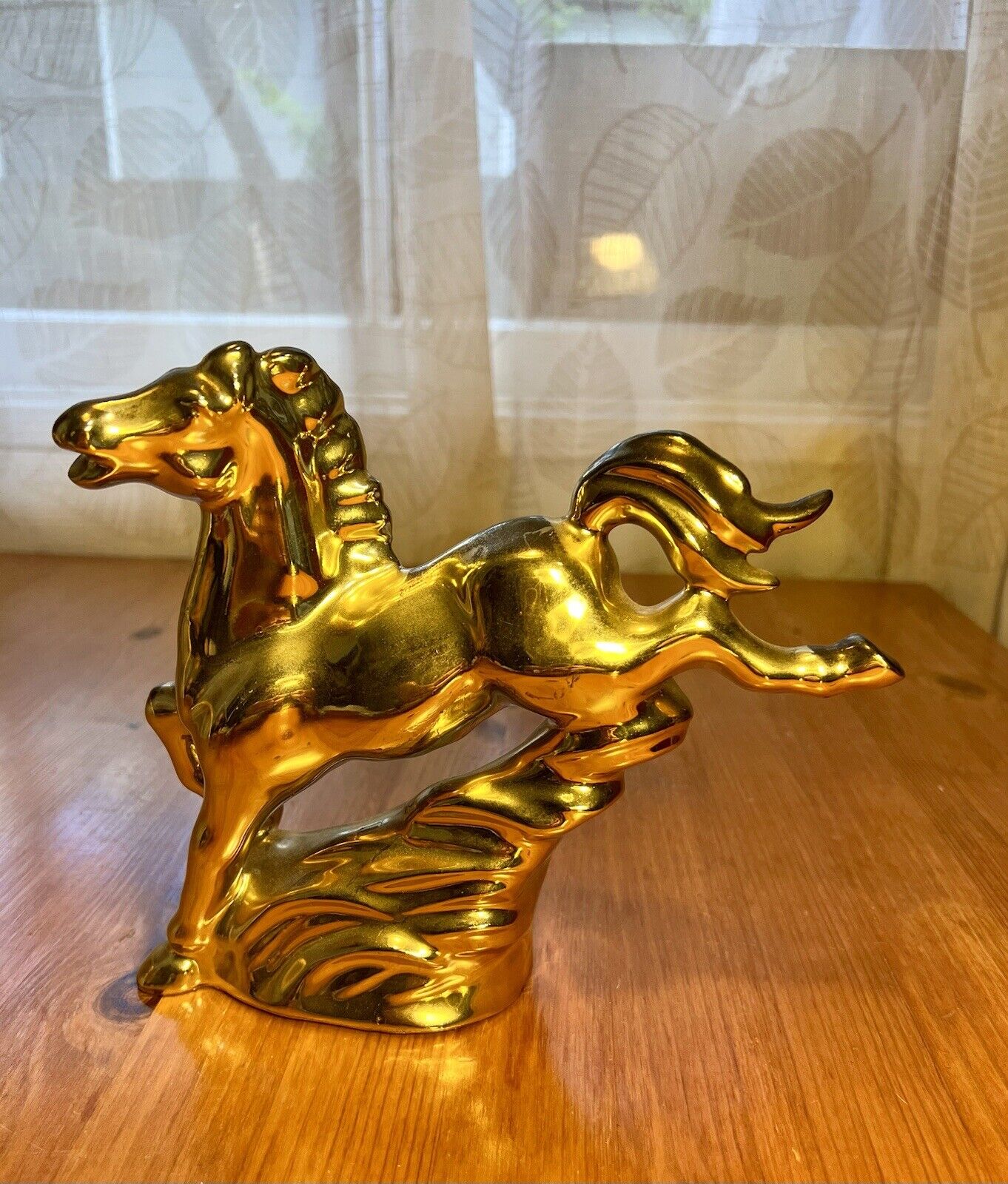 Vintage Bright Gold Glazed Horse Stallion Figurine 7.5”