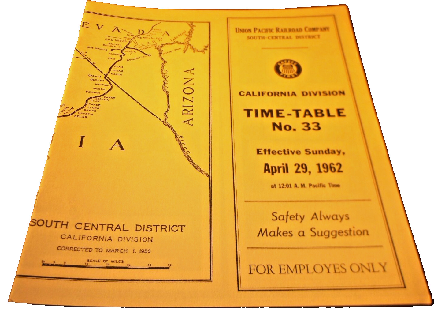 APRIL 1962 UNION PACIFIC CALIFORNIA DIVISION EMPLOYEE TIMETABLE #33