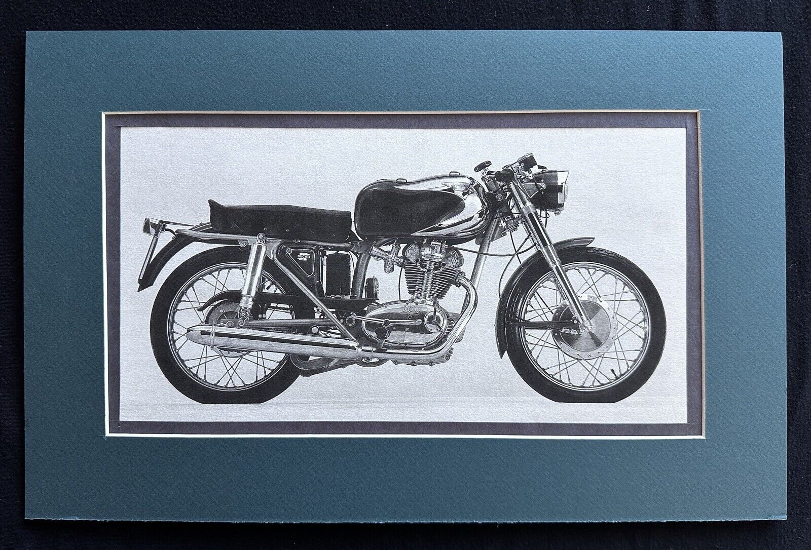 1962 Ducati Elite 204cc Motorcycle Matted B+W Photograph Print