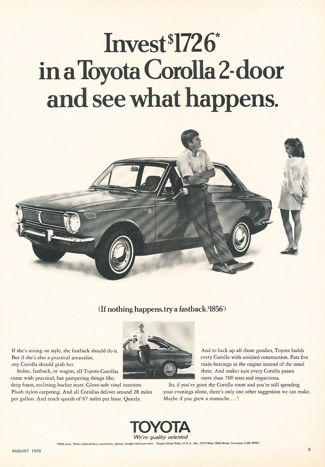 1970 Toyota Corolla 2-door Original Advertisement Car Print Ad J355