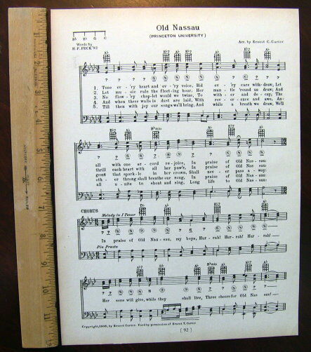 PRINCETON UNIVERSITY Vintage Song c 1929 \