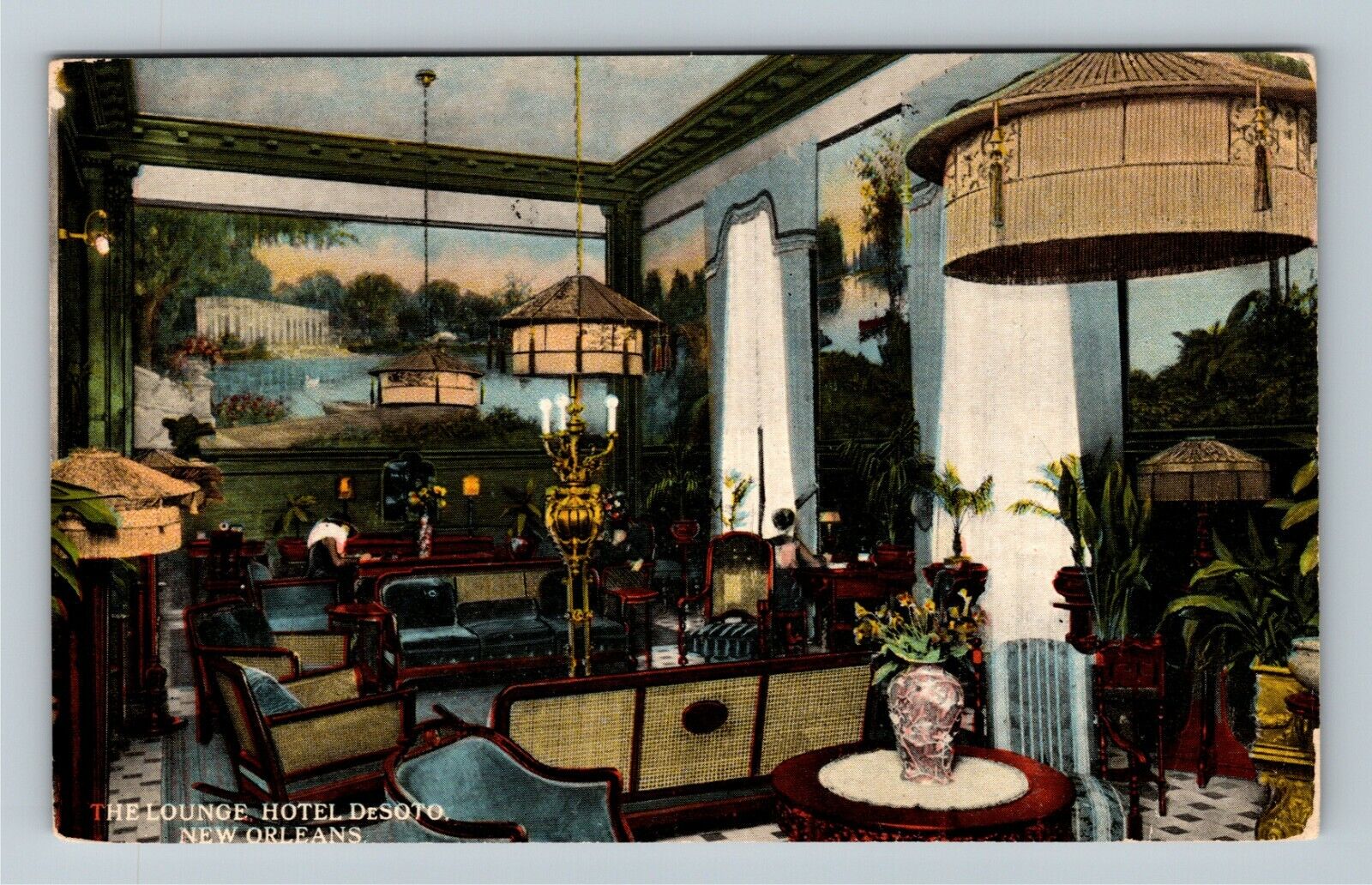 New Orleans LA-Louisiana, Lounge Interior, Hotel De Sota, c1910 Vintage Postcard
