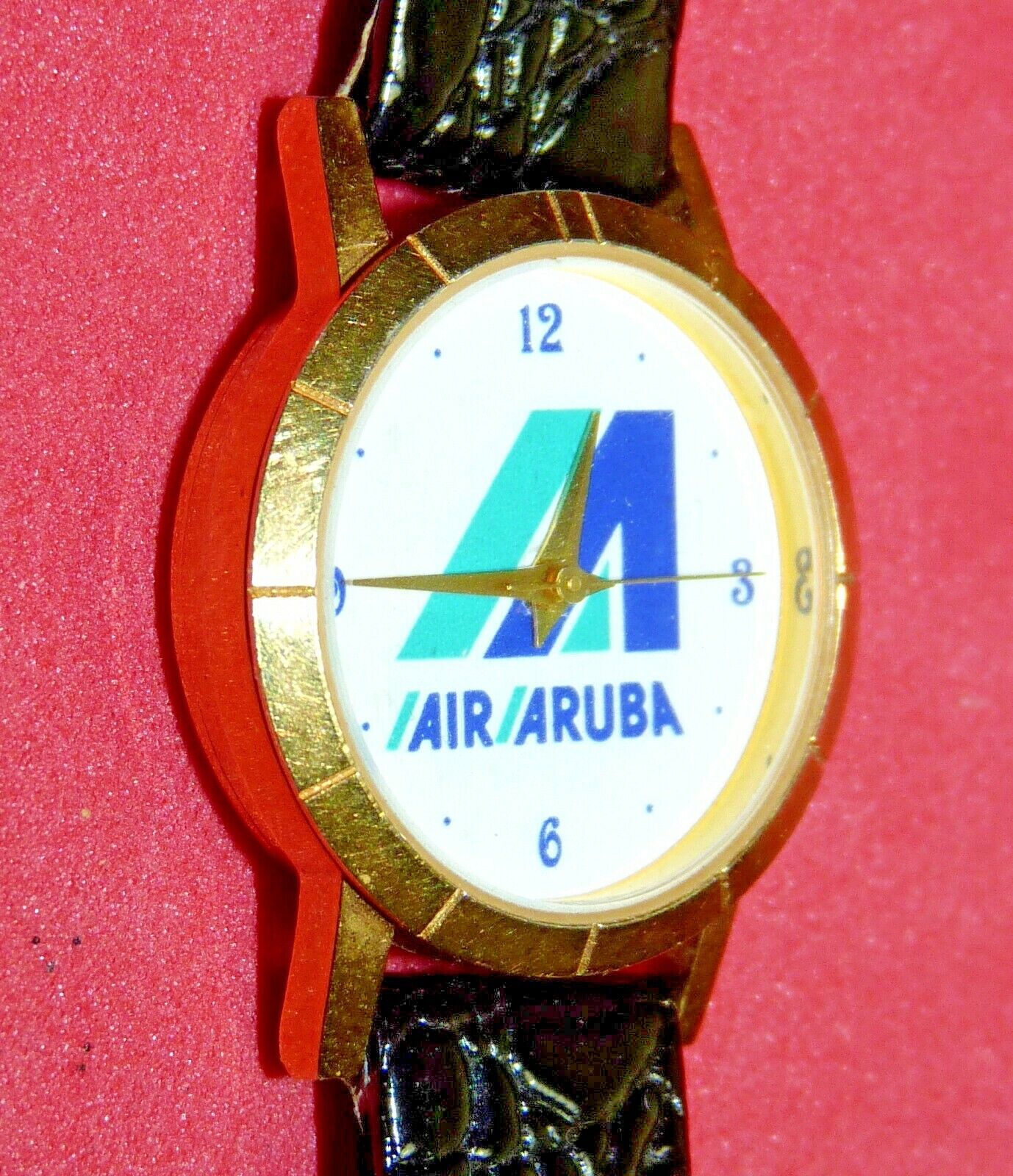 Vintage AIR ARUBA AIRLINES ADVERTISING Watch 18K Gold Plated b12