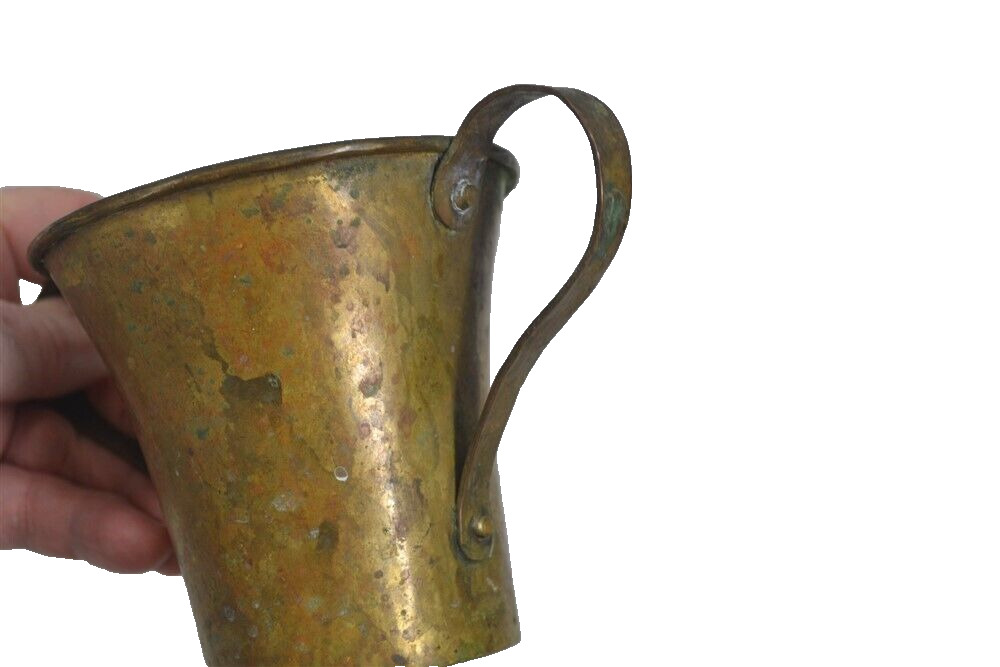 antique copper cup mug double handle 4 x 4 in 19th 1800 reenactment replica