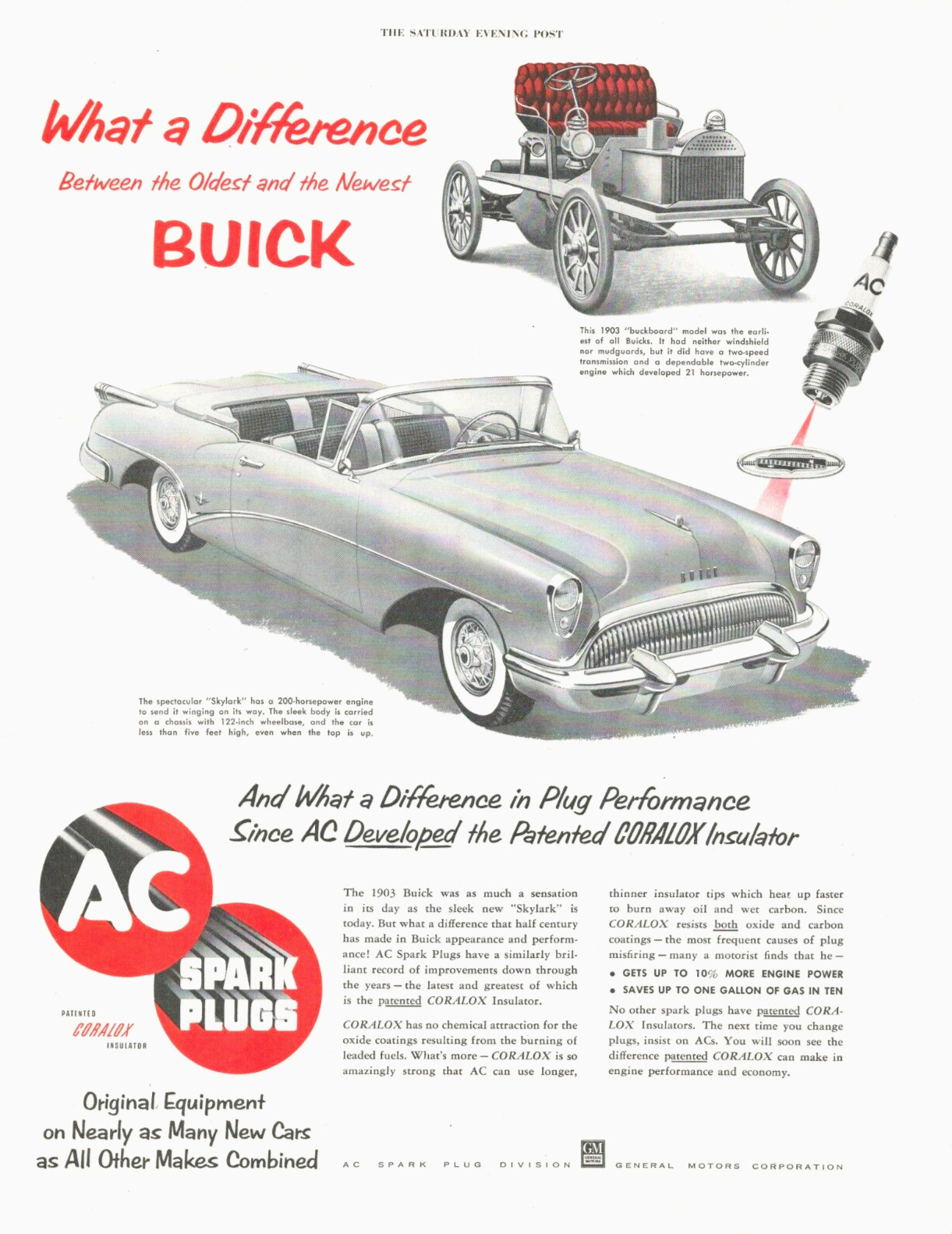 1954 Buick AC SPARKPLUGS vintage PRINT AD auto car repair skylark convertible
