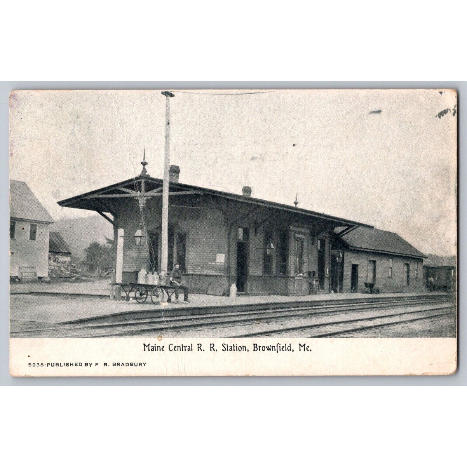 Postcard Posted 1909 Maine Divided Maine Central R R Station Brownfield #769