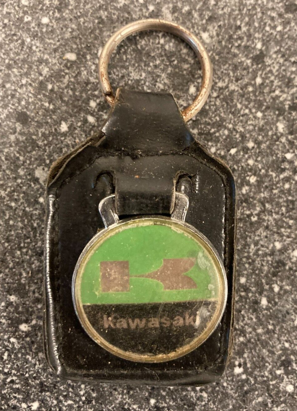 Vintage Kawasaki Keychain - Classic Leather and Metal Design with Logo