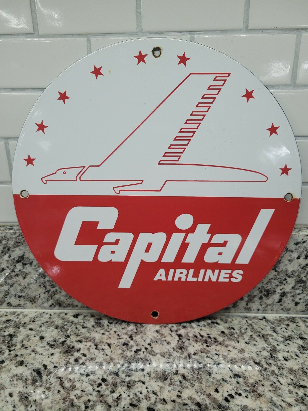VINTAGE CAPITAL AIRLINES PORCELAIN SIGN AIRPLANE AVIATION COMPANY AIRPORT SIGN