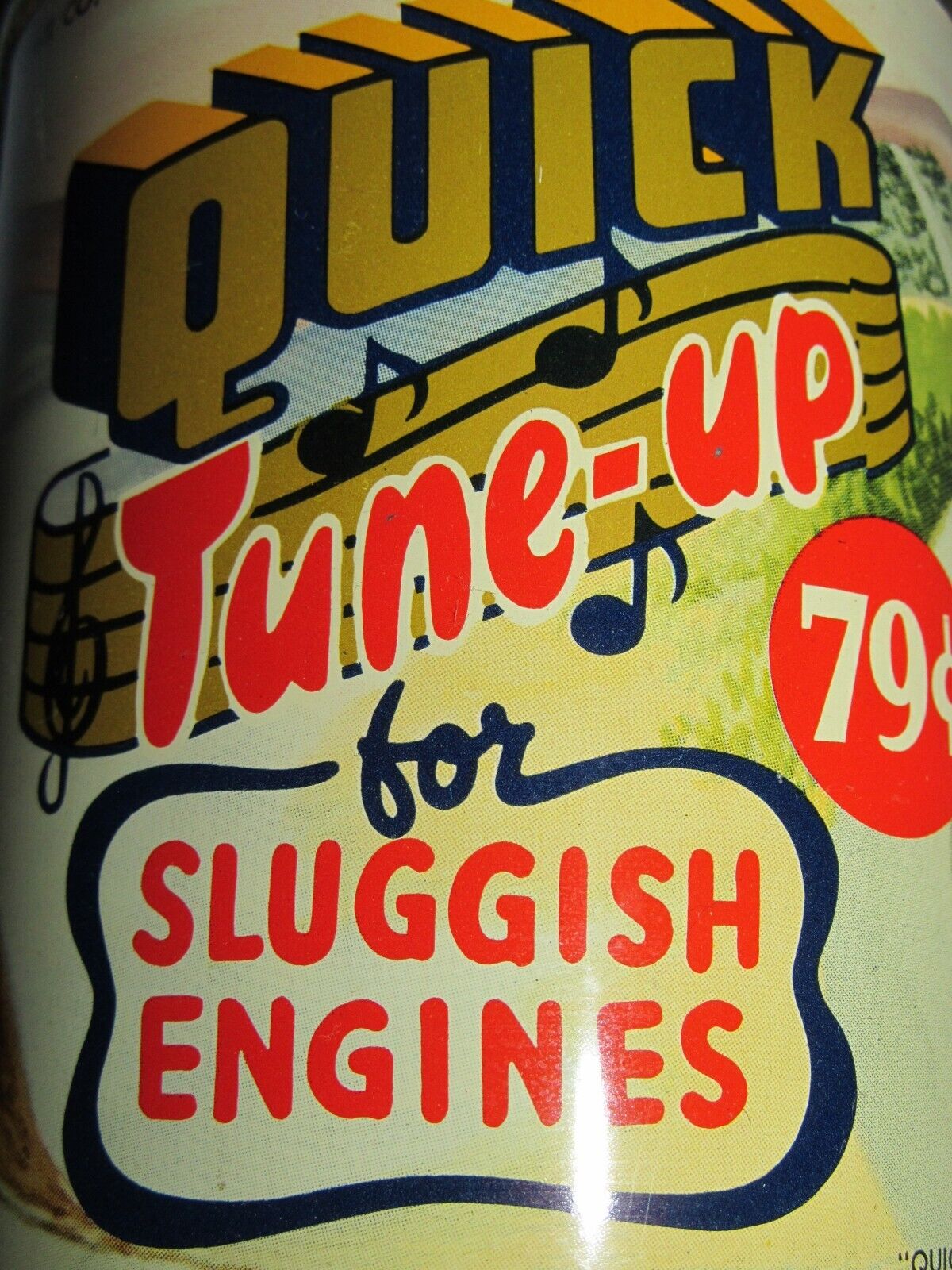 Rare Motor Oil Tin Can 1950s Garage Art Quick Tune-up for Sluggish Engines