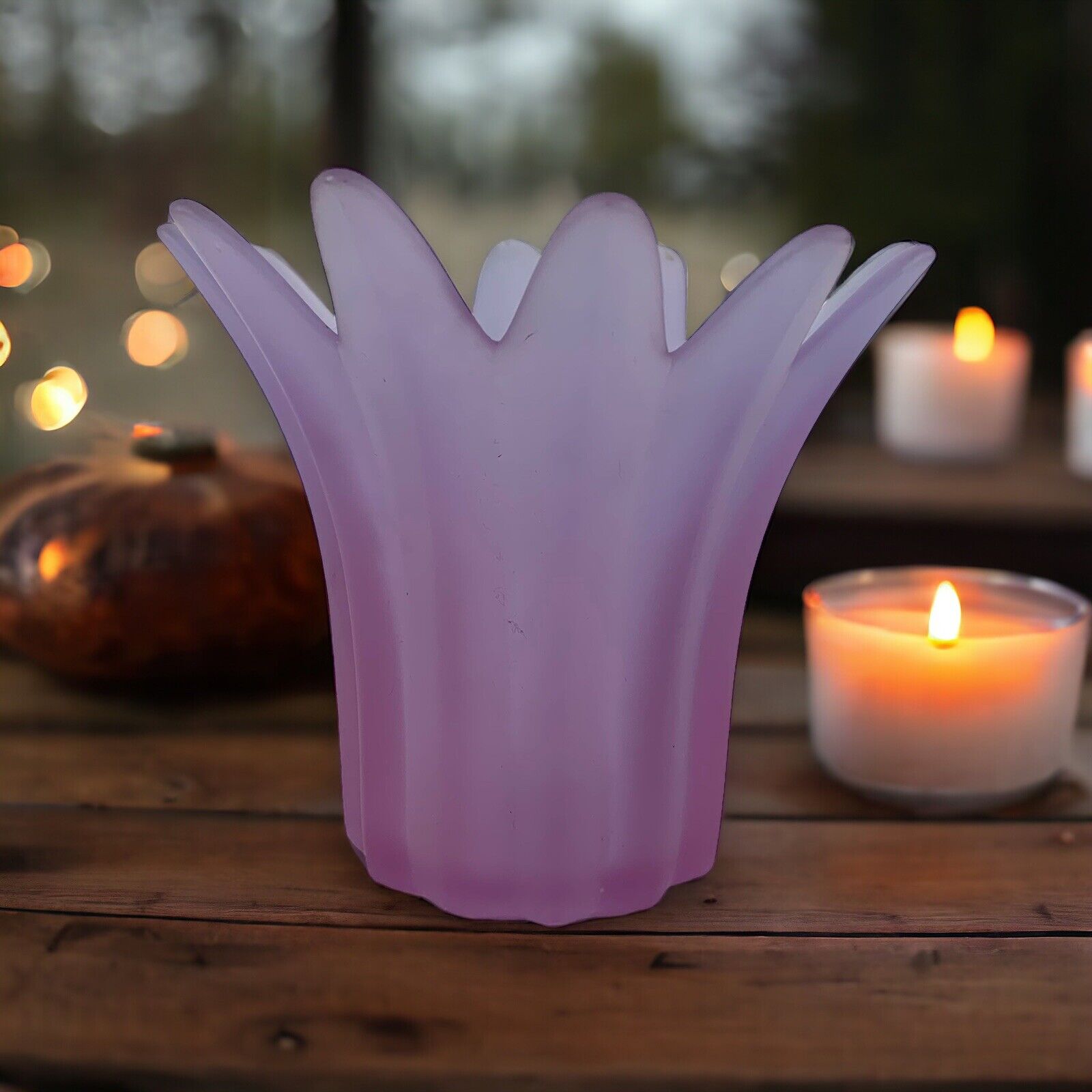 Partylite Frosted Purple Amethyst Glass Votive Tea Light Candle Holder 4.5”