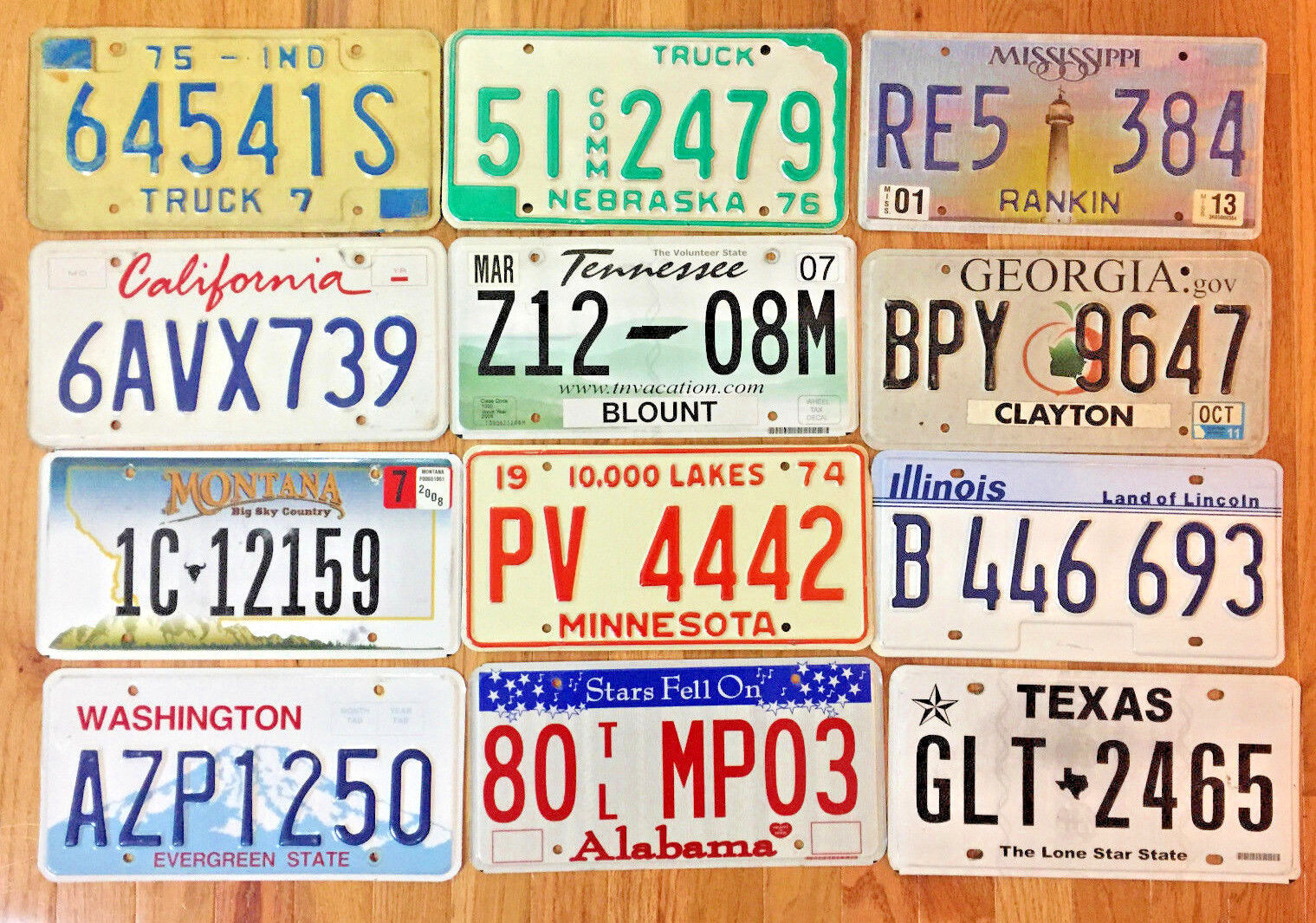 Starter Pack of 12 License Plates from 12 Different States